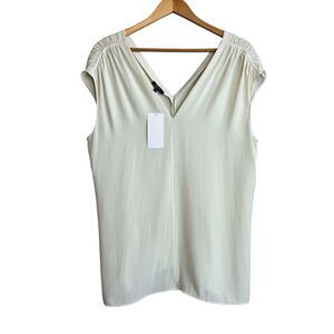 Lafayette 148 New York Top Womens Medium Ivory Silk Sleeveless Blouse V-neck NEW